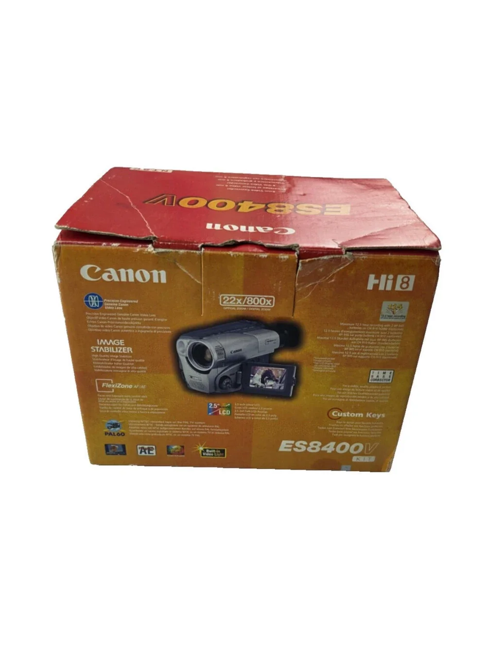 Canon ES8400V Hi8 8mm Video Camcorder 22x Zoom Lot With Cords Battery Box